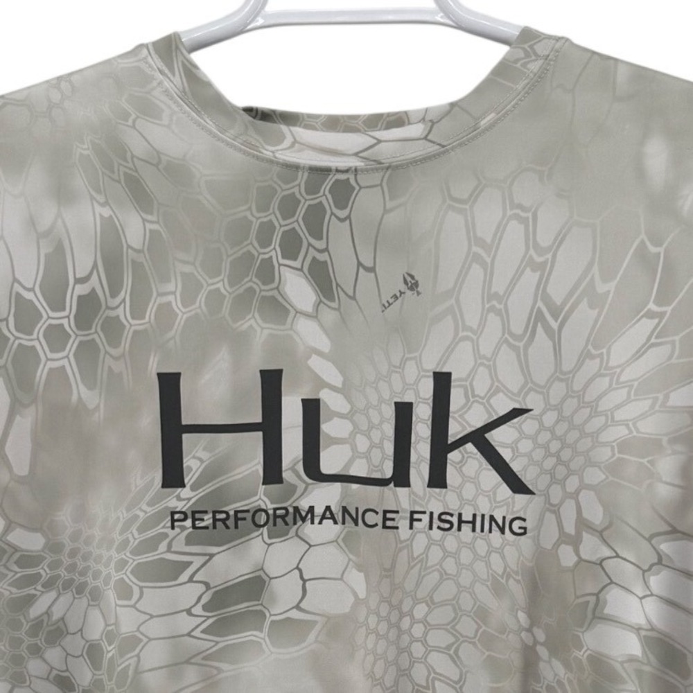 Huk Performance Fishing Shirt Mens Large Grey Camo Long Sleeve Mesh Back Yeti